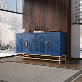 Retro Style Sideboard with Adjustable Shelves,Rectangular Metal Handles and Legs for Kitchen,Living room,and Dining Room (Material: MDF, Color: Navy)