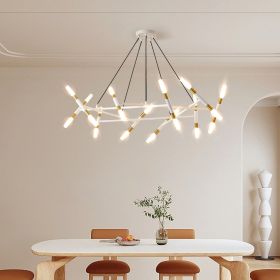 41" White & Golden Modern Chandelier Light Fixture, Branch Design with Frosted Tubes, Black Cords, Adjustable Height Pendant Light for Dining Room (Color: as Pic)