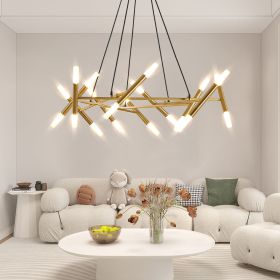 41" Golden Modern Chandelier Light Fixture, Branch Design with Frosted Tubes, Black Cords, Adjustable Height Pendant Light for Dining Room (Color: as Pic)