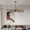 34" Modern Industrial Sputnik Chandelier, 8-Light Black and Gold Metal Pendant Light with Mesh Shades, E26 Base, Adjustable Height for Dining Room
