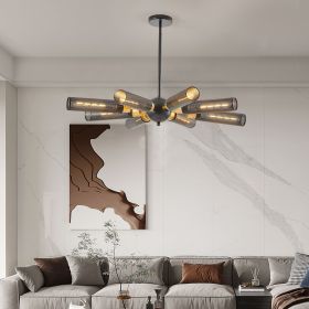 34" Modern Industrial Sputnik Chandelier, 8-Light Black and Gold Metal Pendant Light with Mesh Shades, E26 Base, Adjustable Height for Dining Room (Color: as Pic)