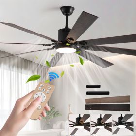 72" Walnut LED Ceiling Fan Light with 8 Wooden Blades, Remote Control, Adjustable Color Temperature for Living Room, Bedroom (Color: as Pic)