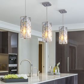 4" Modern Crystal Pendant Light - 3 Pack, Adjustable Hanging Ceiling Lamp with Crystal Prism Design for Dining Room, Kitchen Island (Material: Iron, Color: Chrome)