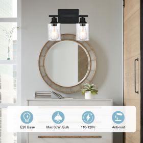 Wall Light Industrial Glass Wall Sconce, Bathroom Wall Light. Seeded Lampshade Wall Lamps for Vanity Mirror Living Room Bedroom (Black) (Numbers of Light: 2-Light)