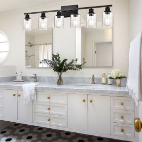 Wall Light Industrial Glass Wall Sconce, Bathroom Wall Light. Seeded Lampshade Wall Lamps for Vanity Mirror Living Room Bedroom (Black) (Numbers of Light: 6-Light)