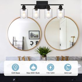 Wall Light Industrial Glass Wall Sconce, Bathroom Wall Light. Seeded Lampshade Wall Lamps for Vanity Mirror Living Room Bedroom (Black) (Numbers of Light: 4-Light)