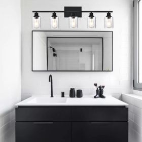 Wall Light Industrial Glass Wall Sconce, Bathroom Wall Light. Seeded Lampshade Wall Lamps for Vanity Mirror Living Room Bedroom (Black) (Numbers of Light: 5-Light)