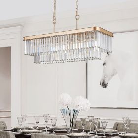 Chandeliers,Rectangular Crystal Chandelier Adjustable,E12 Modern Industrial Crystal Lights (Material: Iron, Color: Gold)