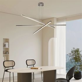 48" Modern LED Chandelier - Geometric 3-Arm Design, Adjustable Hanging, Sleek Metal Finish for Dining Room, Living Room & Office (Material: Aluminium, Color: Chrome)