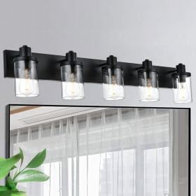 Rustic Wall Light Fixture in Matte Black Finish, 2/3/4/5/6 Light Bathroom Vanity Lighting with Clear Glass Shade (Numbers of Light: 5-Light)