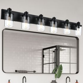 Rustic Wall Light Fixture in Matte Black Finish, 2/3/4/5/6 Light Bathroom Vanity Lighting with Clear Glass Shade (Numbers of Light: 6-Light)