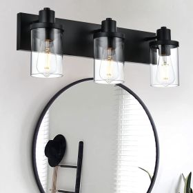 Rustic Wall Light Fixture in Matte Black Finish, 2/3/4/5/6 Light Bathroom Vanity Lighting with Clear Glass Shade (Numbers of Light: 3-Light)