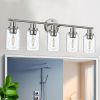 5-Light Bathroom Light Fixtures, Brushed Nickel Modern Vanity Lights Over Mirror with Clear Glass Shade