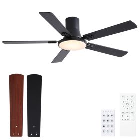 52 in. Integrated LED Farmhouse Indoor/Outdoor Black Smart Ceiling Fan with Remote Control (Material: Metal+Plywood, Color: Black)