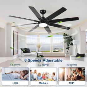 72 inch Large Ceiling Fans with Lights and Remote, Indoor/Outdoor Black Modern Ceiling Fan for Kitchen Living Room Patio (Color: as Pic)