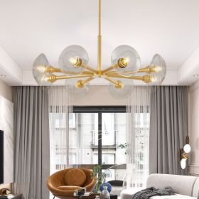 36" Modern Gold 8-Light Sputnik Chandelier with Clear Glass Shades, Mid-Century Hanging Pendant Light Fixture for Dining Room, Living Room (Color: as Pic)