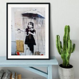 Banksy Umbrella Girl Framed Print (Color: Black/No White Edging, size: 12" x 8" / 30cm x 20cm (approx))