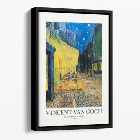 Cafe Terrace At Night Titled Floating Framed Canvas (Color: Black, size: 40" x 26" / 100cm x 65cm approx)