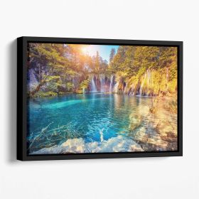 turquoise water and sunny beams Floating Framed Canvas (Color: Black, size: 40" x 26" / 100cm x 65cm (approx))