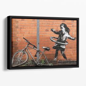 banksy Hula Hoop Girl Floating Framed Canvas (Color: Black, size: 12" x 8" / 30cm x 20cm (approx))