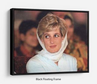 Princess Diana in Lahore wearing a white headscarf Floating Frame Canvas (Color: Oak, size: 32" x 24" / 80cm x 60cm (approx))