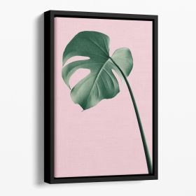 Monstera Pink No 05 Floating Framed Canvas (Color: Black, size: 12" x 8" / 30cm x 20cm (approx))