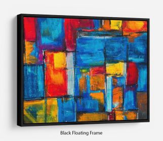 Blue and Red Square Abstract Painting Floating Frame Canvas (Color: Oak, size: 24" x 16" / 60cm x 40cm (approx))