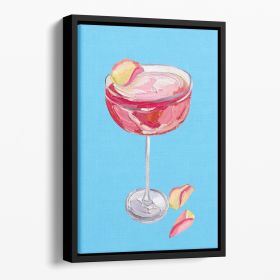 Sparkling Rose Gin Cocktail Floating Framed Canvas (Color: Black, size: 40" x 26" / 100cm x 65cm approx)