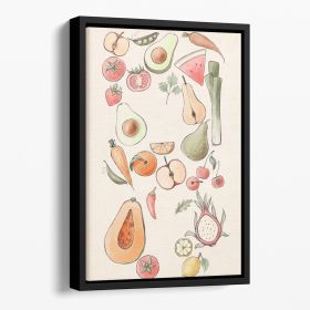 Tropical Vegetable illustration Lock Floating Framed Canvas (Color: Black, size: 16" x 12" / 42cm x 30cm approx)