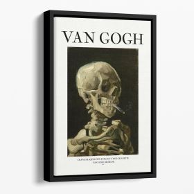 Head of a skeleton with a burning cigarette Titled Floating Framed Canvas (Color: Black, size: 24" x 16" / 60cm x 40cm approx)
