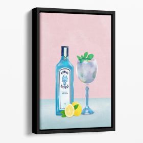 Gin Cocktail Floating Framed Canvas (Color: Black, size: 16" x 12" / 42cm x 30cm approx)
