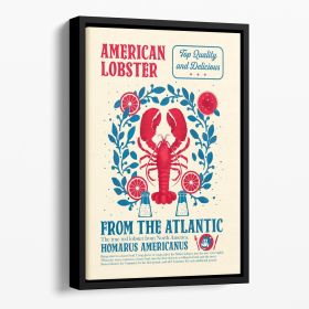Lobster kitchen print Floating Framed Canvas (Color: Black, size: 40" x 26" / 100cm x 65cm approx)