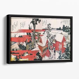 Red houses by Hokusai Floating Framed Canvas (Color: Black, size: 12" x 8" / 30cm x 20cm (approx))