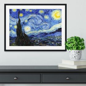 Van Gogh Starry Night Framed Print (Color: White/With White Edging, size: 48" x 32" / 120cm x 80cm (approx))