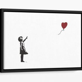 Banksy Balloon Heart Girl Floating Framed Canvas (Color: Black, size: 16" x 12" / 42cm x 30cm (approx))