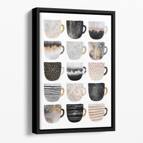 Pretty Coffee Cups Floating Framed Canvas (Color: Black, size: 12" x 8" / 30cm x 20cm approx)
