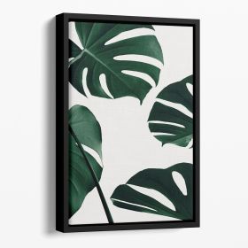 Monstera Natural 20 Floating Framed Canvas (Color: Black, size: 16" x 12" / 42cm x 30cm (approx))