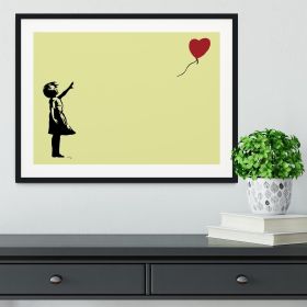 Banksy Balloon Heart Girl Yellow Framed Print (Color: White/With White Edging, size: 24" x 16" / 60cm x 40cm (approx))