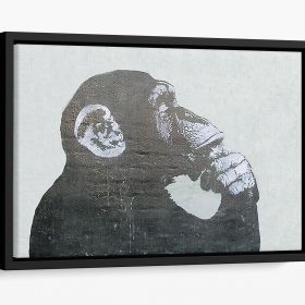 Banksy The Thinker Monkey Floating Framed Canvas (Color: Black, size: 40" x 26" / 100cm x 65cm (approx))