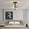 Ceiling Light Fixtures Flush Mount Indoor Outdoor Ceiling Light with Water Ripple Glass Shade for Hallway Kitchen Bedroom Porch Living Room(Black)