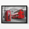 Red phone booth and red bus Floating Framed Canvas
