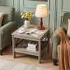 2-Tier Square Side Table with Storage Shelf and X-Frame for Bedroom Living Room