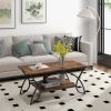 2-Tier Faux Marble Coffee Table with Marble Top and Metal Frame