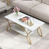 2-Tier Faux Marble Coffee Table with Marble Top and Metal Frame