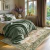 Botanical Birds 5x7 Washable Living Room Rug, Boho Green Bedroom Dining Room Rugs for Under Table