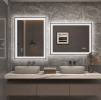 Tempered Glass Frame Mirror for Bedroom, 20 "x28" Triple Color Temperature/RGB, Smart Touch Button Lighting Control
