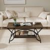 2-Tier Faux Marble Coffee Table with Marble Top and Metal Frame