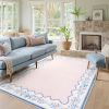 Botanical Birds 5x7 Washable Living Room Rug, Boho Green Bedroom Dining Room Rugs for Under Table