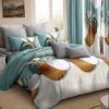 9-Piece Modern Floral Vase Bedding & Curtain Set (Queen/King/Cal King) - Quilted Microfiber Bedspread + Sheer Curtains