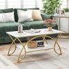 2-Tier Faux Marble Coffee Table with Marble Top and Metal Frame